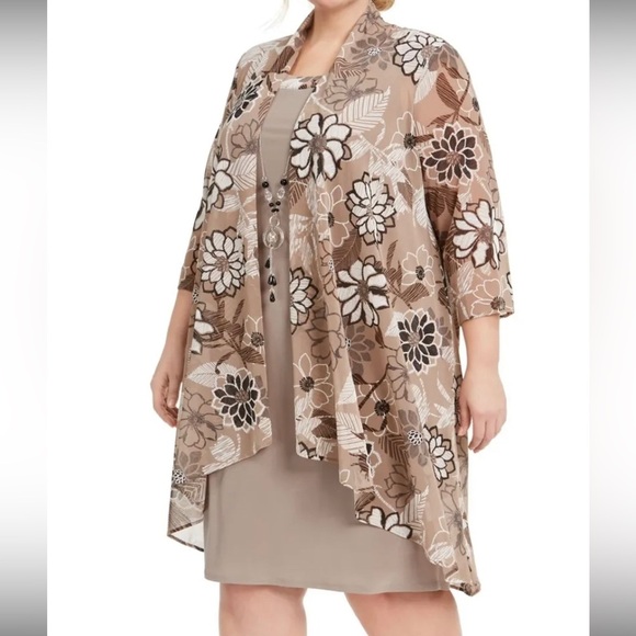 Women’s Formal Dress Plus Size 20W R&M RICHARDS Beige 3/4 Sleeve Jacket Dress - Picture 4 of 6